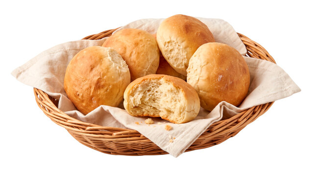 Thanksgiving Dinner Rolls in Wicker Bread Basket, No Background, Transparent PNG