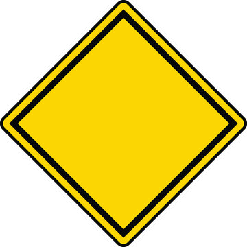 Isolated blank yellow diamond shaped traffic sign with a black border ready for custom warning messages