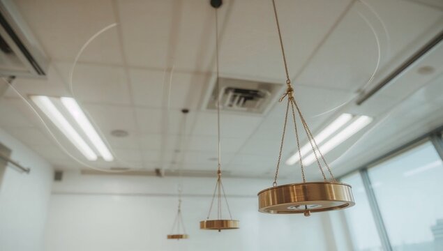 A couple of lights hanging from the ceiling, with a clean and modern design