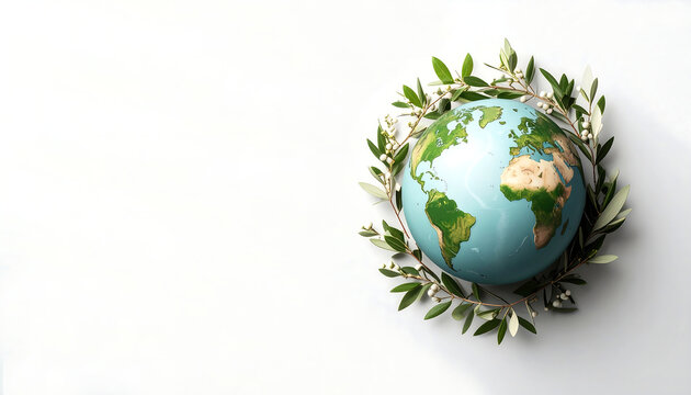 Earth globe surrounded by green leaves representing environmental awareness