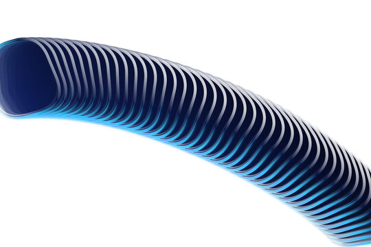 Curved layered abstract blue transparent shape featuring glossy overlapping panels illuminated with soft glowing light effects isolated on transparent background