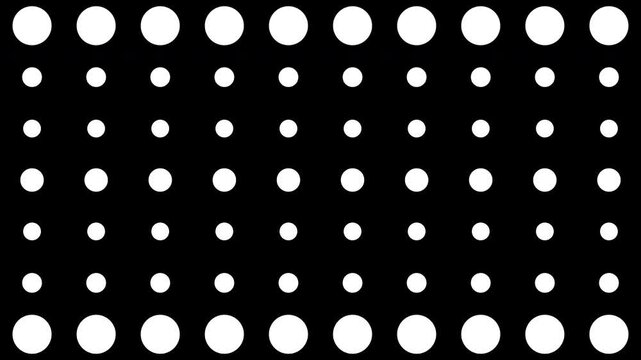 Continuous loop animation of a circle grid with smooth sine wave motion, soft undulating geometric background ideal for compositions, overlays and design.