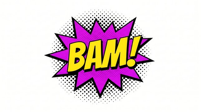 Vintage comic book style explosion word bubble with the onomatopoeia bam isolated on white