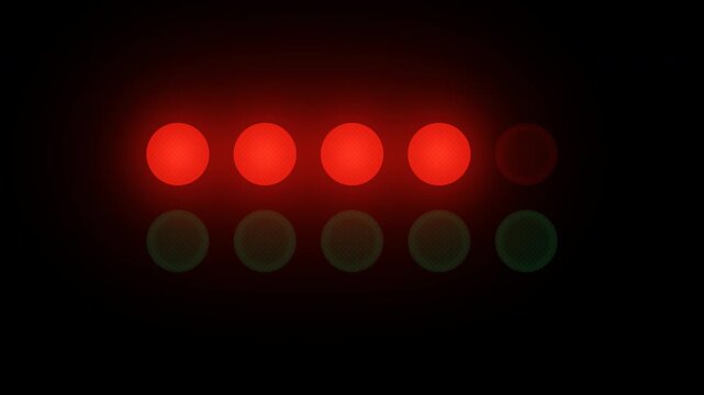 Racing start lights going red one by one then green alpha channel
