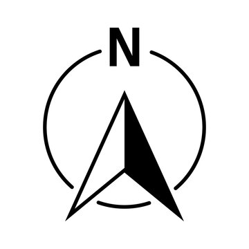Black north arrow compass icon for map navigation and orientation