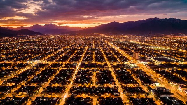 aerial view of la pintana chile timelapse from sunset to night video