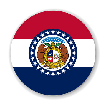 Missouri state circle flag. Part of The United States of America. Clean design for print, web, or educational use. Vector illustration with dropped shadow on white background.