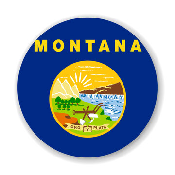 Montana state circle flag. Part of The United States of America. Clean design for print, web, or educational use. Vector illustration with dropped shadow on white background.