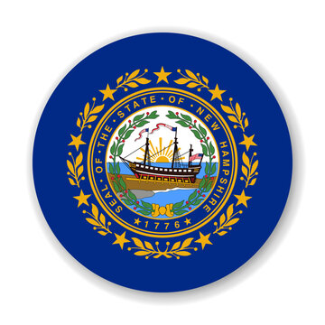 New Hampshire state circle flag. Part of The United States of America. Clean design for print, web, or educational use. Vector illustration with dropped shadow on white background.