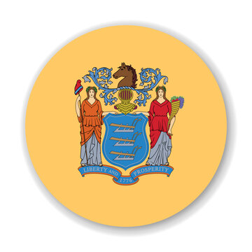 New Jersey state circle flag. Part of The United States of America. Clean design for print, web, or educational use. Vector illustration with dropped shadow on white background.