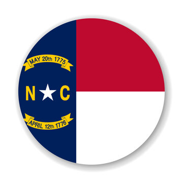 North Carolina state circle flag. Part of The United States of America. Clean design for print, web, or educational use. Vector illustration with dropped shadow on white background.