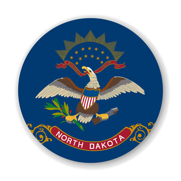 North Dakota state circle flag. Part of The United States of America. Clean design for print, web, or educational use. Vector illustration with dropped shadow on white background.