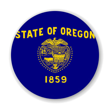Oregon state circle flag. Part of The United States of America. Clean design for print, web, or educational use. Vector illustration with dropped shadow on white background.