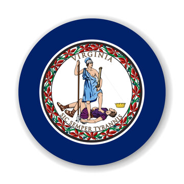 Virginia state circle flag. Part of The United States of America. Clean design for print, web, or educational use. Vector illustration with dropped shadow on white background.