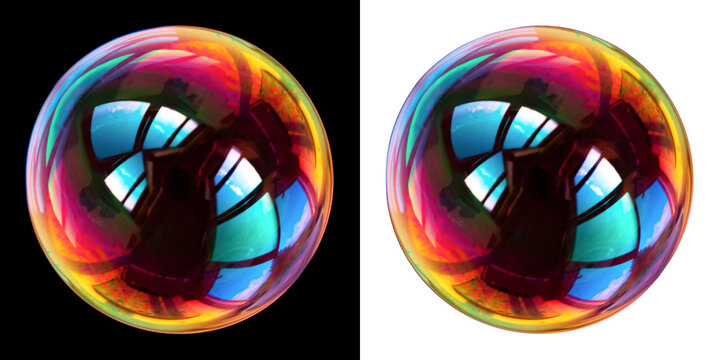 Realistic soap bubble macro photo isolated on transparent background, png ball
