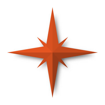 Compass rose - nautical chart. Travel equipment displaying orientation of world directions - north, east, south and west. Vector illustration in orange theme