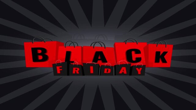 Black Friday sale text animation with glowing neon letters appearing on a dark background for retail marketing and promotional video content
