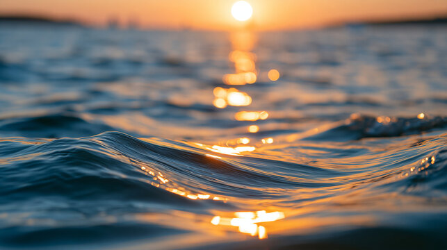 Amazing sunset on the sea with reflections in the water, with copy space