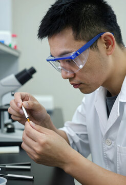 Scientific research and laboratory testing, scientist working with precision equipment in a lab for medical development and pharmaceutical innovation