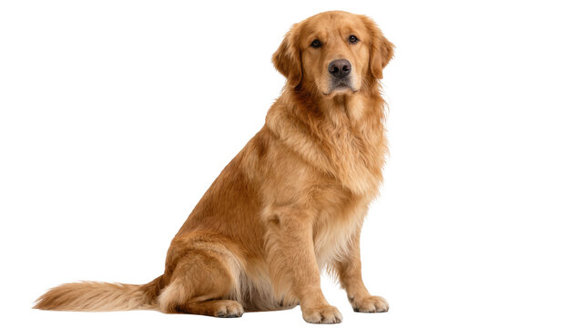 Golden Retriever dog sitting attentively, isolated on transparent background