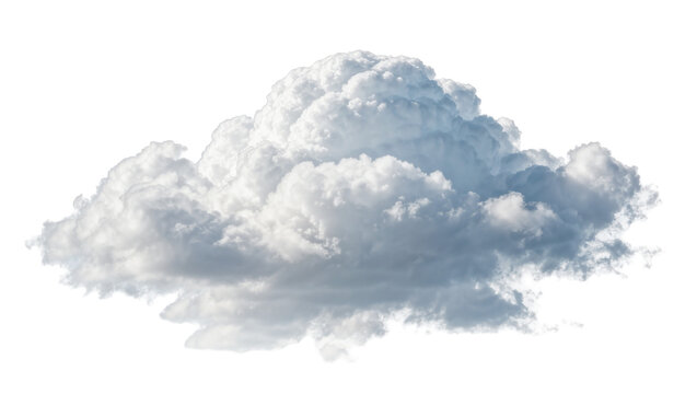 Fluffy cumulus cloud with soft white and grey textures, isolated on transparent background