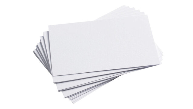 Stack of blank white textured business cards, isolated on transparent background