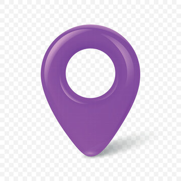 Purple Location Pin for Maps, 3d Vector GPS and Navigation. Location Pin for Addresses, Routes and Destinations. Location Pin Vector Illustration with Glossy Map Marker and Geolocation Symbol