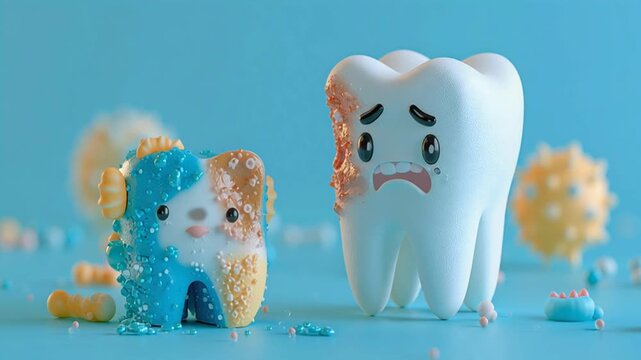 Cute Tooth Character Fighting Germs Dental Health Concept, ai generated.	