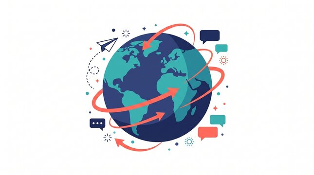 Global communication concept illustration with planet Earth and speech bubbles