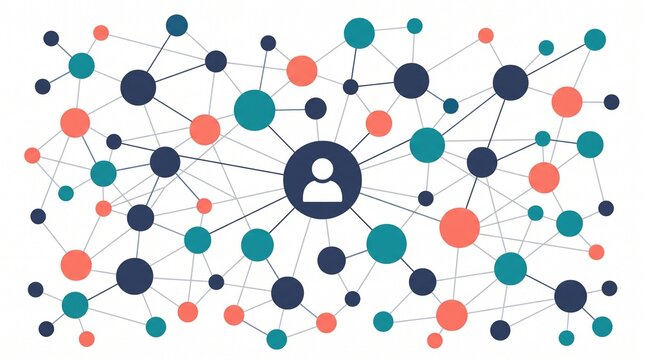 Social Network Concept with Connected Person Icon and Colorful Nodes Diagram