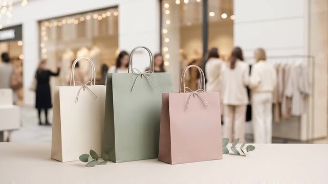 Blank shopping bags in retail store