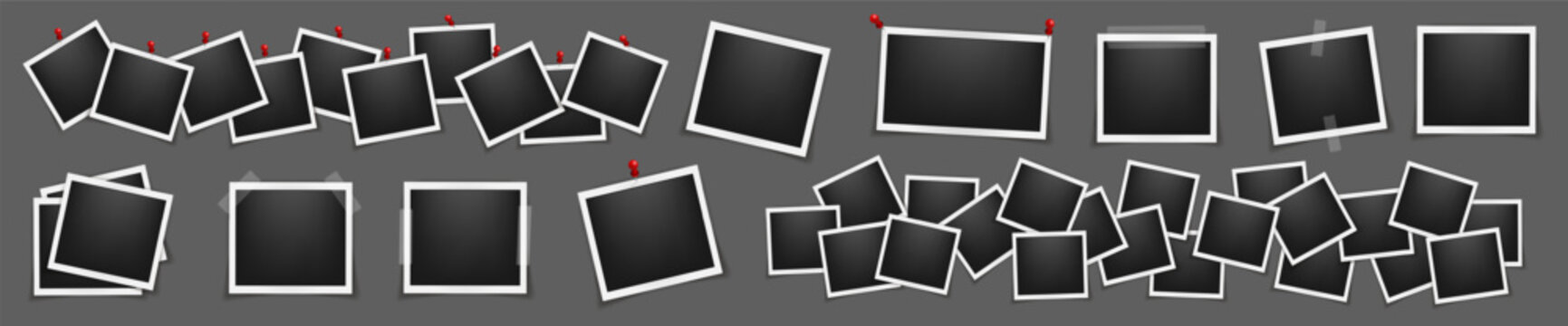 Realistic multiple empty square photo frame mockup isolated pack. Paper vintage instant photograph snapshot collage. Cardboard album picture tape with shadow. Photo template. Vector illustration