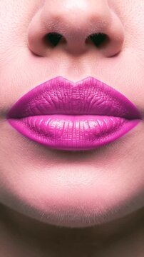 Close up of woman lips with bright pink lipstick