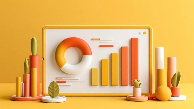 Online marketing, financial report chart, data analysis, and web development concept. Tablet with data chart. 3D vector illustration