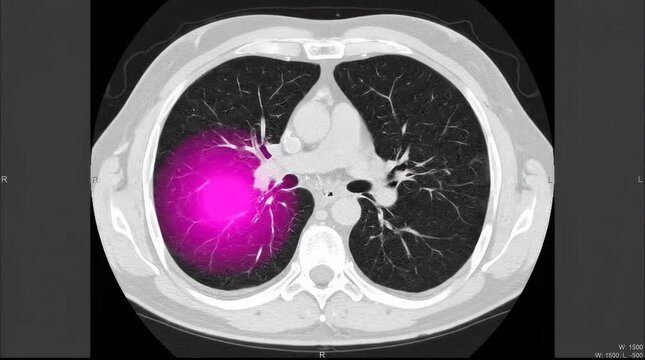 Medical Imaging Cross Section of Human Chest Showing Lungs and Heart Axial View Diagnostic Scan