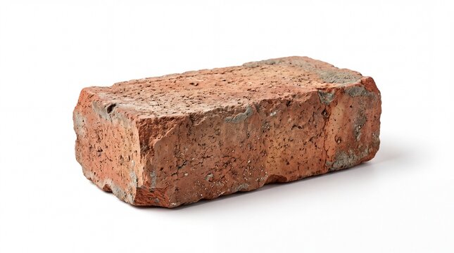 A single weathered brick displayed on a white background