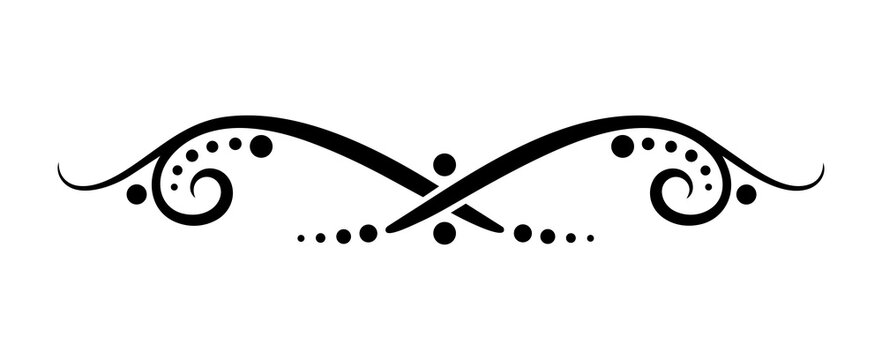 Elegant decorative flourish divider with swirls and dots isolated on transparent background Decorative horizontal line divider with triple diamond motif. Vintage black text separator PNG graphic 