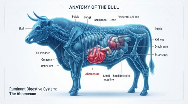 Anatomy of the bull and ruminant digestive system chart illustration