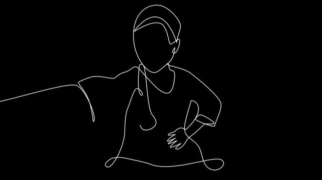 Minimalist Continuous Line Drawing Animation of a Woman Making VLOG in Black