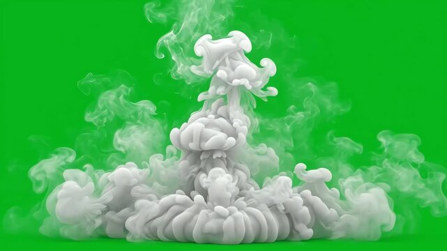White smoke rising against green.
