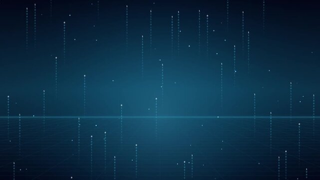 Futuristic Binary Code Rain on Blue Cyberspace Background.