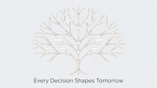 Conceptual illustration of a stylized decision tree made of circles representing growth and the impact of choices on the future