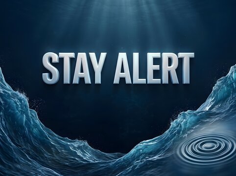 Stay alert text design with blue water splash background