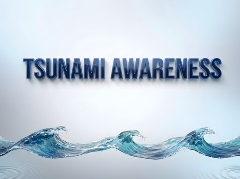 Tsunami awareness text with blue ocean wave illustration design
