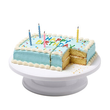 Birthday cake with candles on a cake stand