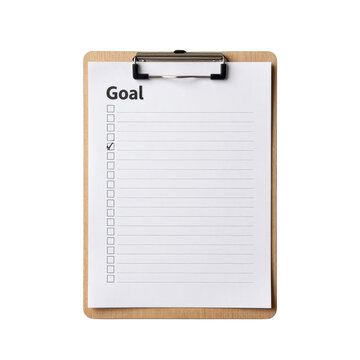 Goal list on clipboard isolated on black background