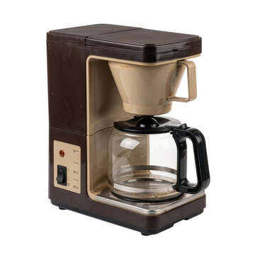 Vintage brown coffee maker on white background