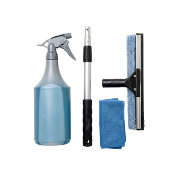 Window cleaning equipment set with spray bottle and squeegee