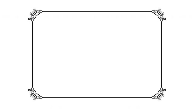 Vintage ornamental frame with leaf corners drawing animation. Copy space
