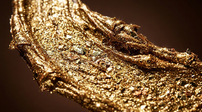 Golden glitter paste swatch with metallic shimmer texture macro shot on dark background.